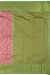 Lotus Pink and Pista Green Contrast Pure Silk Saree with Jacquard Weave