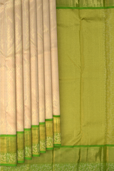 Off White and Parrot Green Contrast with Tissue Designs Pure Silk Saree
