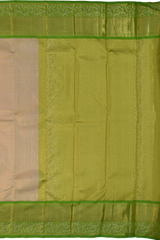 Off White and Parrot Green Contrast with Tissue Designs Pure Silk Saree