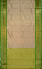 Off White and Parrot Green Contrast with Tissue Designs Pure Silk Saree