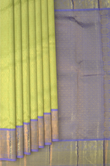 Lime Green Kanchipuram jacquard Silk Saree with embossed diamond design on the body with lavender contrast border and pallu