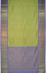 Lime Green Kanchipuram jacquard Silk Saree with embossed diamond design on the body with lavender contrast border and pallu