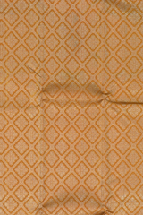 Light Orange Kanchipuram Silk Saree with large diamond motif design on the body with lavender contrast border featuring varusai pet border and annam, small diamond designs in pallu