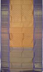 Light Orange Kanchipuram Silk Saree with large diamond motif design on the body with lavender contrast border featuring varusai pet border and annam, small diamond designs in pallu