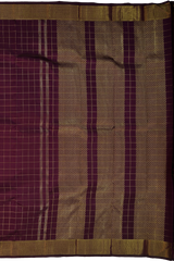 Wine Kanchipuram Silk Saree with checks design on the body with self mayil kann border and pallu - Wine Whisperer