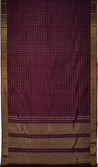 Wine Kanchipuram Silk Saree with checks design on the body with self mayil kann border and pallu - Wine Whisperer