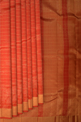 Red Kanchipuram Silk Saree with checks and tissue designs on the body with self medium checks mayil kann border and pallu