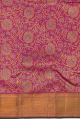 Pink Kanchipuram jacquard, embossed Silk Saree with floral motif designs on the body with self getti / kuyil kann border and floral design / kutti diamond mango motif designs in pallu