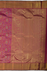 Pink Kanchipuram jacquard, embossed Silk Saree with floral motif designs on the body with self getti / kuyil kann border and floral design / kutti diamond mango motif designs in pallu