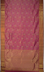 Pink Kanchipuram jacquard, embossed Silk Saree with floral motif designs on the body with self getti / kuyil kann border and floral design / kutti diamond mango motif designs in pallu