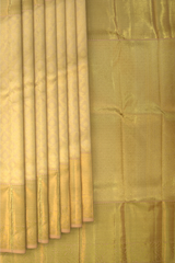 Biege Kanchipuram Silk Saree with motif and jacquard designs on the body with self diamond design with kamalam motif border and diamond and floral grand pallu designs