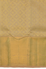 Biege Kanchipuram Silk Saree with motif and jacquard designs on the body with self diamond design with kamalam motif border and diamond and floral grand pallu designs