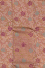 Light Baby Pink Kanchipuram Silk Saree with floral, embossed, and meenakari designs on the body with candy pink with green selvage contrast border and tear shaped motif with diamond design in pallu