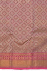 Baby Pink Kanchipuram jacquard Silk Saree with embossed and brocade designs on the body with dark candy pink contrast border and rich grand intricately designed pallu