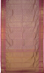 Baby Pink Kanchipuram jacquard Silk Saree with embossed and brocade designs on the body with dark candy pink contrast border and rich grand intricately designed pallu