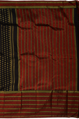 Black Kanchipuram Silk Saree with vertical chakram butta, brocade design on the body with red contrast border and rope design with red threadwork pallu