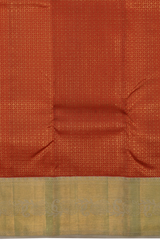 Red Kanchipuram Silk Saree with Checks, Brocade on the body with light grey contrast border and pallu featuring tear, motif, grand, intricately floral designed