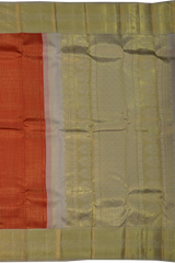 Red Kanchipuram Silk Saree with Checks, Brocade on the body with light grey contrast border and pallu featuring tear, motif, grand, intricately floral designed