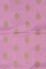 Rose milk pink Kanchipuram Silk Saree with Motif on the body with pista green contrast border and pallu featuring annam, rudraksham, grand, zig zag pattern intricately designed