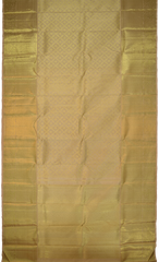 Biege Kanchipuram Silk Saree with motif and jacquard designs on the body with self diamond design with kamalam motif border and diamond and floral grand pallu designs