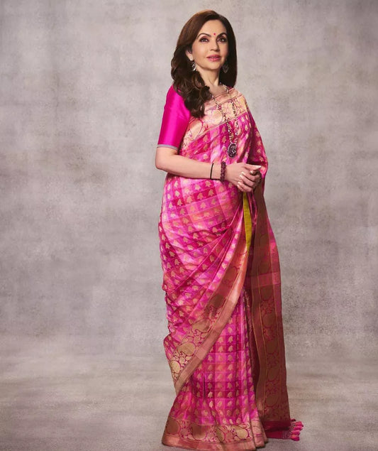 Nita Ambani Turns Heads in a Rose-Pink Saree Accented With Pearls and Diamonds