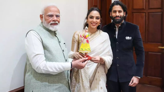 Sobhita Dhulipala elegantly wears a traditional Chanderi silk saree for her meeting with Prime Minister Narendra Modi