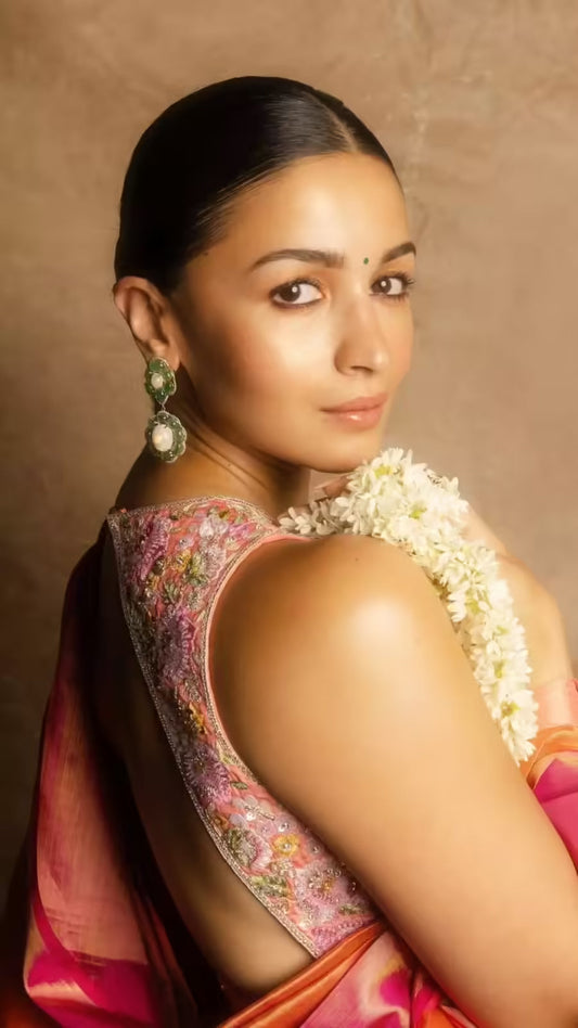 Alia Bhatt Radiates Elegance In Peach-Gold Saree During Heartwarming Grah Pravesh With Family