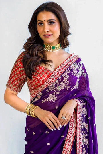 Sparkling Elegance: Rukmini Dazzles in a Glamorous Saree Look