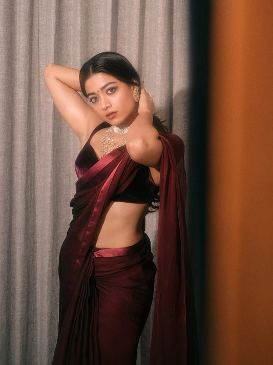 Rashmika Mandanna Radiates Grace in a Majestic Maroon Saree