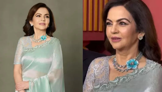 Nita Ambani Stuns in Jade Green Lamé Saree Paired with Exquisite Paraiba Tourmaline Diamonds at Aryan Khan’s Premiere