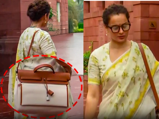 Grace Meets Power: Kangana Ranaut Stuns in Cotton Saree with Luxe ₹4 Lakh Hermes Bag at Parliament
