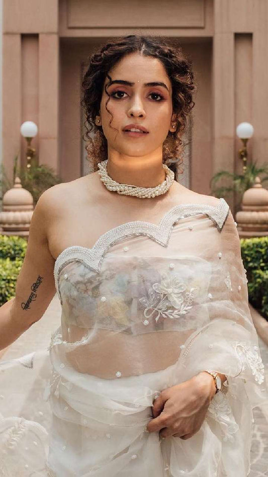 Sanya Malhotra Shines in a Gorgeous White Saree, Perfect for Diwali Festivities