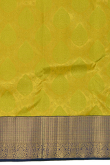 Lime Green Kanchipuram Silk Saree with embossed on the body with Peacock blue contrast border and Thick mayil kan