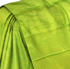 Parrot Green Kanchipuram Silk Saree with Tissue Plain Tissue body with Plain Self border and Red Tissue Pallu with lines