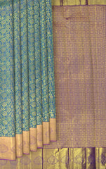 Peacock Blue Kancheevaram Silk Saree