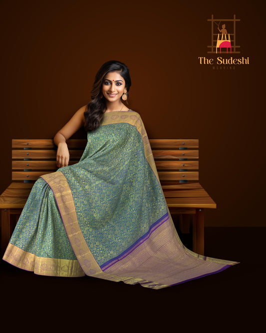 Peacock Blue Kancheevaram Silk Saree