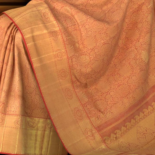 Rust Orange with Intricate Floral Motifs Kancheevaram Silk Saree