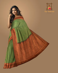 Green Kancheevaram Silk Saree with Maroon Contrast