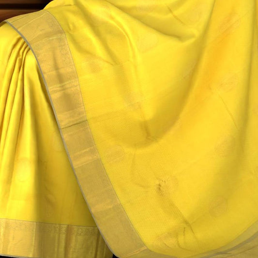 Lemon Yellow Kancheevaram Silk Saree with Grey Contrast