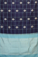 Navy Blue Kancheevaram Silk Saree with Checkered Pattern