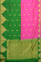 Pink and Green Kancheevaram Silk Saree with Temple Border