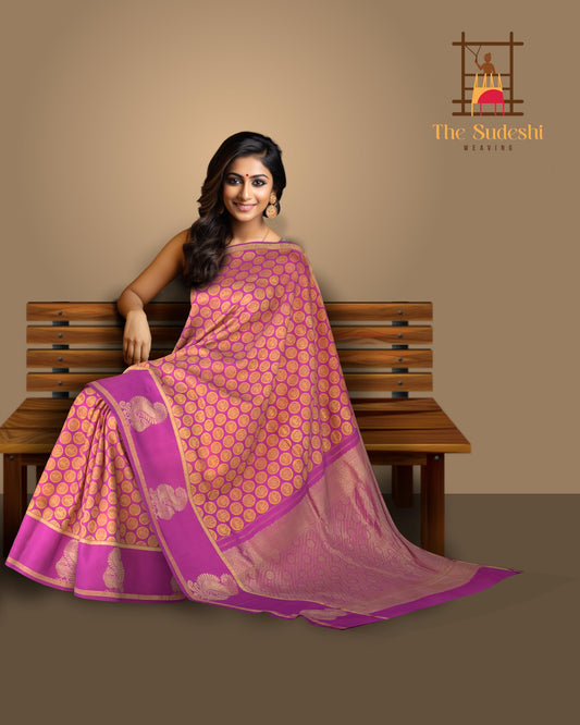 Pink Kancheevaram Silk Saree with Grand Kamalam Buttas