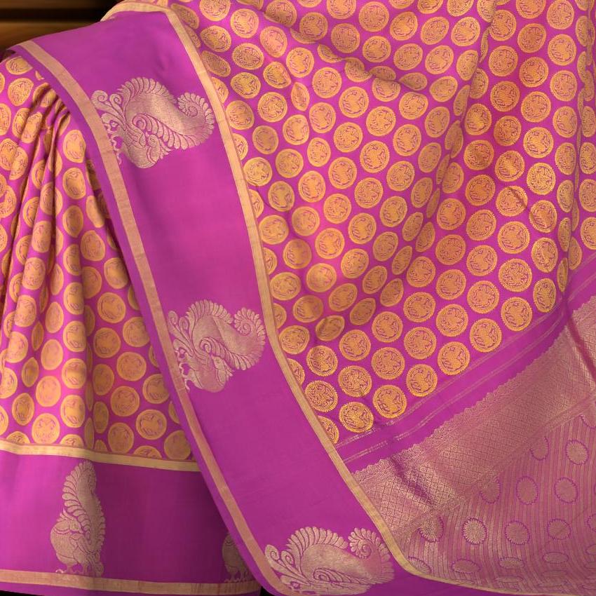 Pink Kancheevaram Silk Saree with Grand Kamalam Buttas