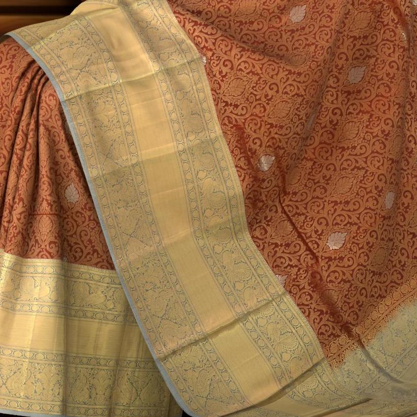 Maroon Kancheevaram Silk Saree with Grey Contrast and Benaraspet Annam Border