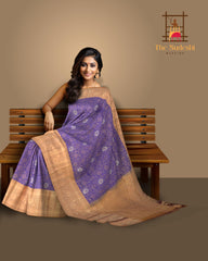 Ink Blue Kancheevaram Silk Saree with Brown Contrast and Benaraspet Floral Border