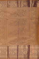 Ink Blue Kancheevaram Silk Saree with Brown Contrast and Benaraspet Floral Border