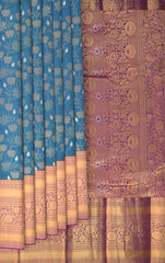 Sapphire Serenity: Blue Pure Silk Saree with Purple Bavanshi Borders
