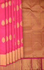 Blush Grandeur: Pink Pure Silk Saree with Grand Getti Border