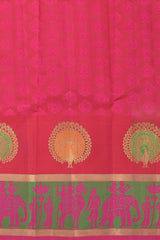 Watermelon Pink Kancheevaram Silk Saree with Meenakari Peacock Jacquard