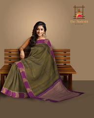 Black Kancheevaram Silk Saree with Purple Contrast and Peacock Motif